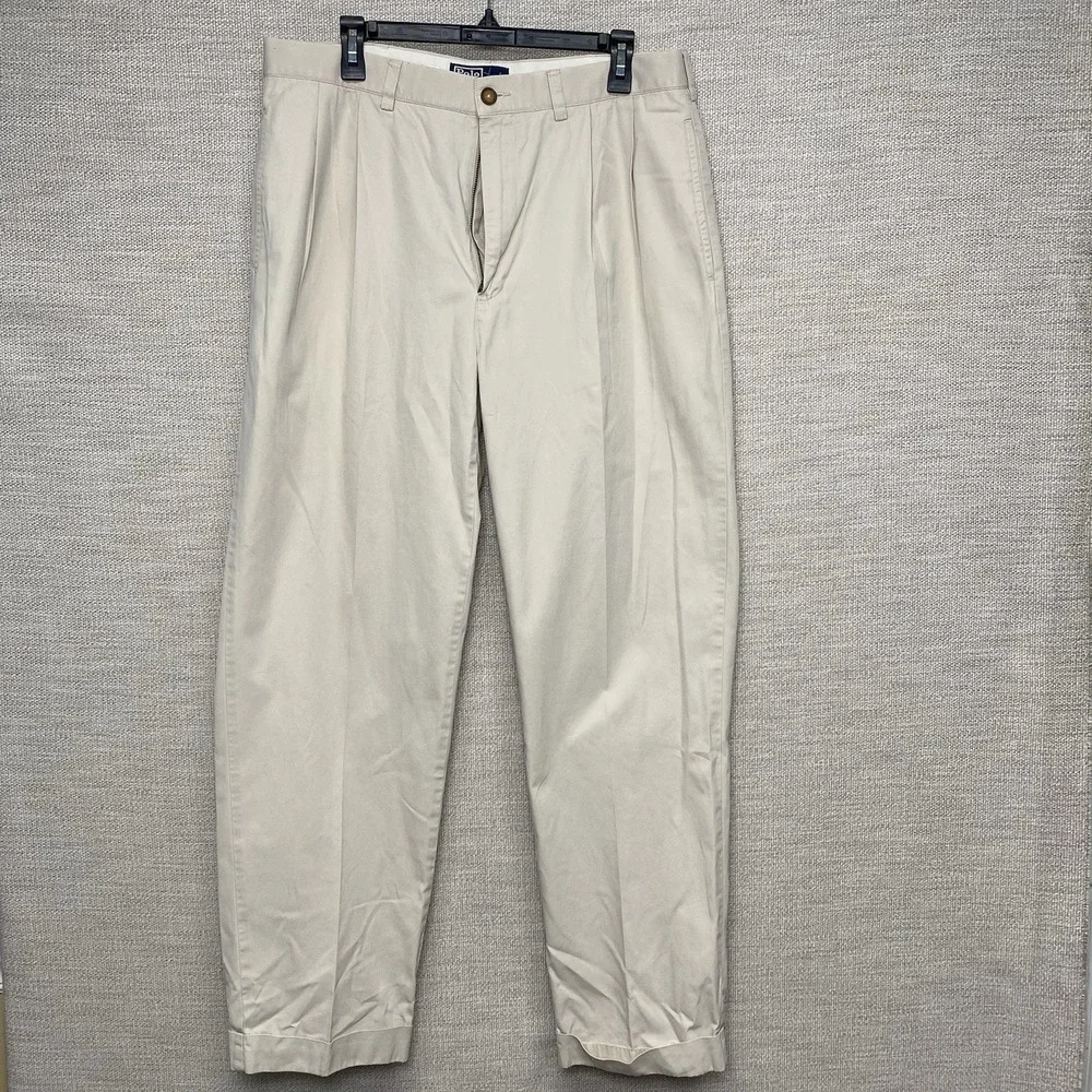 Polo by Ralph Lauren Hammond Pants (35x31.5) Cuffed Pleated Beige Old Money